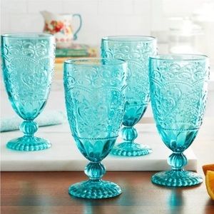 The Pioneer Woman Amelia 4-Piece 14.7-Ounce Goblet Set, Teal: